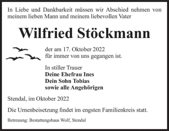 Traueranzeige von Wilfried Stöckmann  von Magdeburger Volksstimme
