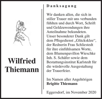 Traueranzeige von Wilfried Thiemann  von Magdeburger Volksstimme