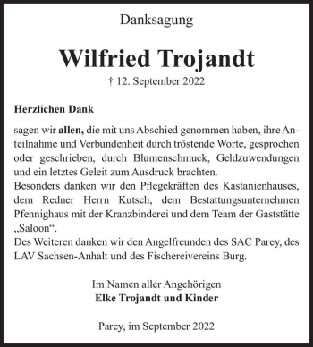 Traueranzeige von Wilfried Trojandt  von Magdeburger Volksstimme