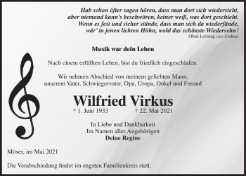 Traueranzeige von Wilfried Virkus  von Magdeburger Volksstimme