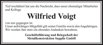 Traueranzeige von Wilfried Voigt  von Magdeburger Volksstimme