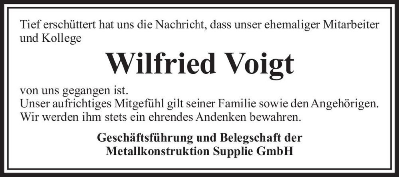  Traueranzeige für Wilfried Voigt  vom 12.11.2022 aus Magdeburger Volksstimme