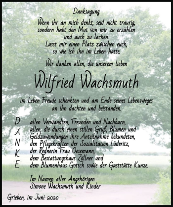 Traueranzeige von Wilfried Wachsmuth  von Magdeburger Volksstimme
