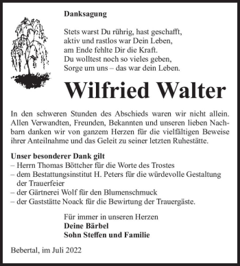 Traueranzeige von Wilfried Walter  von Magdeburger Volksstimme