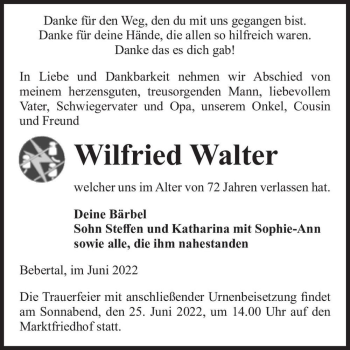 Traueranzeige von Wilfried Walter  von Magdeburger Volksstimme