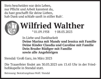 Traueranzeige von Wilfried Walther  von Magdeburger Volksstimme