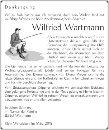 Traueranzeige von Wilfried Wartmann von Magdeburger Volksstimme