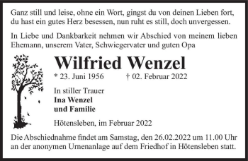 Traueranzeige von Wilfried Wenzel  von Magdeburger Volksstimme