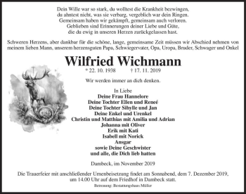 Traueranzeige von Wilfried Wichmann  von Magdeburger Volksstimme