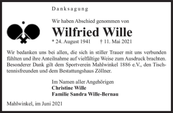 Traueranzeige von Wilfried Wille  von Magdeburger Volksstimme