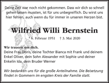 Traueranzeige von Wilfried Willi Bernstein  von Magdeburger Volksstimme