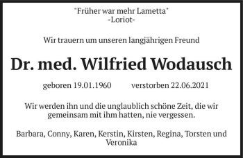Traueranzeige von Wilfried Wodausch  von Magdeburger Volksstimme