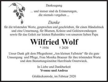 Traueranzeige von Wilfried Wolf  von Magdeburger Volksstimme
