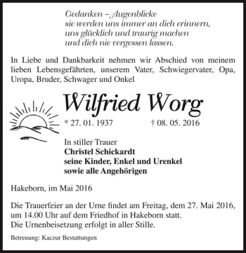 Traueranzeige von Wilfried Worg  von Magdeburger Volksstimme