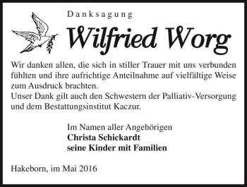 Traueranzeige von Wilfried Worg  von Magdeburger Volksstimme