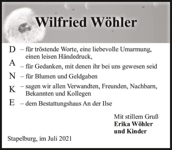 Traueranzeige von Wilfried Wöhler  von Magdeburger Volksstimme
