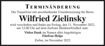 Traueranzeige von Wilfried Zielinsky  von Magdeburger Volksstimme