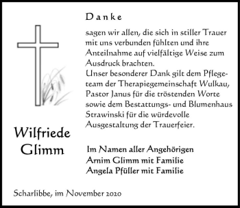 Traueranzeige von Wilfriede Glimm  von Magdeburger Volksstimme