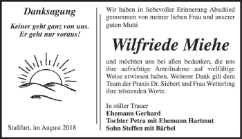 Traueranzeige von Wilfriede Miehe  von Magdeburger Volksstimme