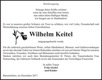 Traueranzeige von Wilheilm Keitel  von Magdeburger Volksstimme