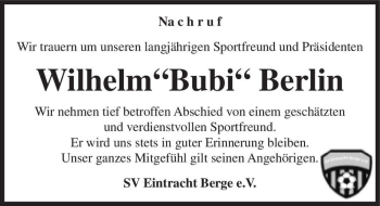 Traueranzeige von Wilhelm 