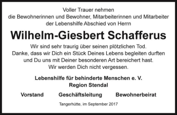 Traueranzeige von Wilhelm-Giesbert Schafferus  von Magdeburger Volksstimme