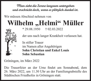 Traueranzeige von Wilhelm 