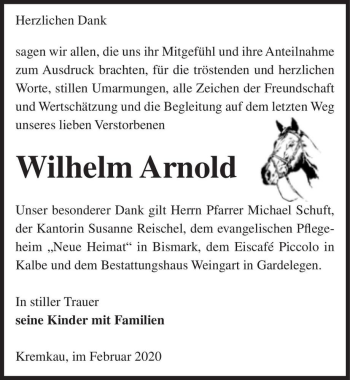 Traueranzeige von Wilhelm Arnold  von Magdeburger Volksstimme