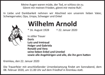 Traueranzeige von Wilhelm Arnold  von Magdeburger Volksstimme