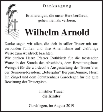 Traueranzeige von Wilhelm Arnold  von Magdeburger Volksstimme
