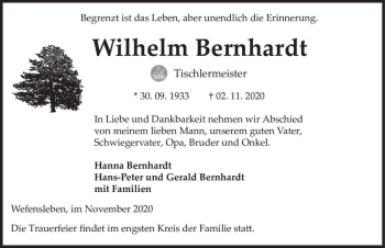 Traueranzeige von Wilhelm Bernhardt  von Magdeburger Volksstimme
