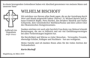 Traueranzeige von Wilhelm Bischoff  von Magdeburger Volksstimme