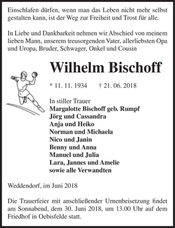 Traueranzeige von Wilhelm Bischoff  von Magdeburger Volksstimme