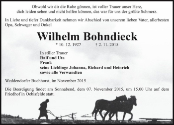 Traueranzeige von Wilhelm Bohndieck  von Magdeburger Volksstimme