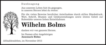 Traueranzeige von Wilhelm Bolms  von Magdeburger Volksstimme