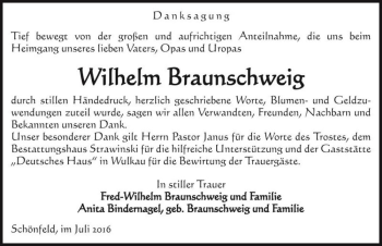 Traueranzeige von Wilhelm Braunschweig  von Magdeburger Volksstimme