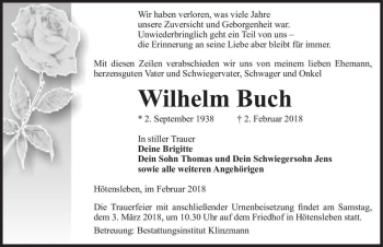 Traueranzeige von Wilhelm Buch  von Magdeburger Volksstimme
