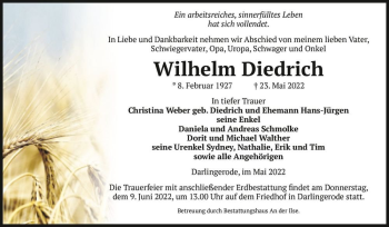 Traueranzeige von Wilhelm Diedrich  von Magdeburger Volksstimme