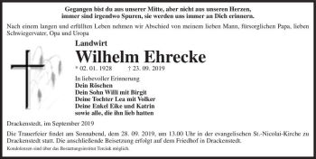 Traueranzeige von Wilhelm Eherecke  von Magdeburger Volksstimme