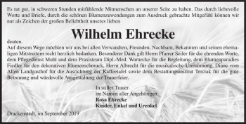 Traueranzeige von Wilhelm Ehrecke  von Magdeburger Volksstimme