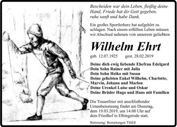 Traueranzeige von Wilhelm Ehrt  von Magdeburger Volksstimme