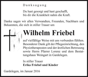 Traueranzeige von Wilhelm Friebel  von Magdeburger Volksstimme