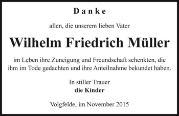 Traueranzeige von Wilhelm Friedrich Müller  von Magdeburger Volksstimme