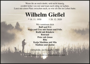 Traueranzeige von Wilhelm Gießel  von Magdeburger Volksstimme