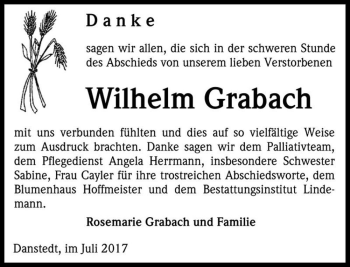 Traueranzeige von Wilhelm Grabach  von Magdeburger Volksstimme