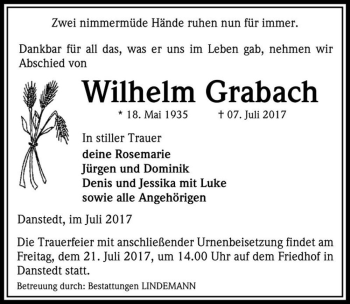 Traueranzeige von Wilhelm Grabach  von Magdeburger Volksstimme