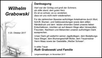 Traueranzeige von Wilhelm Grabowski  von Magdeburger Volksstimme