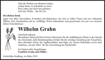 Traueranzeige von Wilhelm Grahn  von Magdeburger Volksstimme