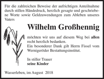 Traueranzeige von Wilhelm Großhennig  von Magdeburger Volksstimme