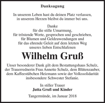 Traueranzeige von Wilhelm Gruß  von Magdeburger Volksstimme